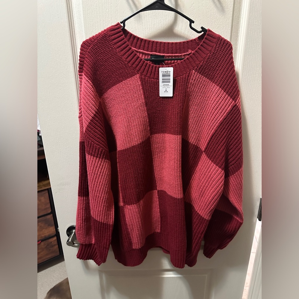 Torrid Bold Red and Pink Striped Sweater